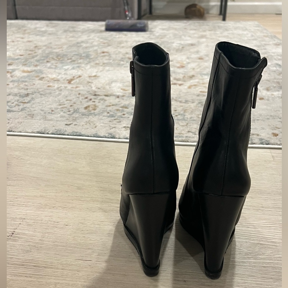 Black Leather Wedge Ankle Boots - Women's - Picture 4 of 6